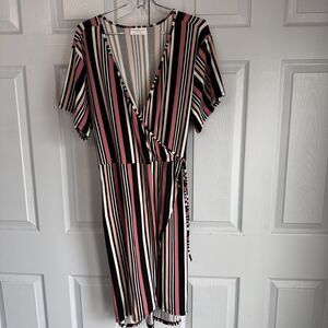 Bobby Brooks Faux Crossover Dress Women's Size 3X Short Sleeve Multicolor Stripe